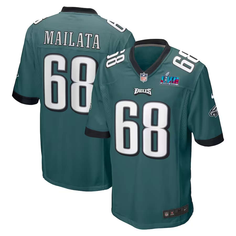 Men's Philadelphia Eagles Jordan Mailata #68 Midnight Green Super Bowl LVII Patch Jersey